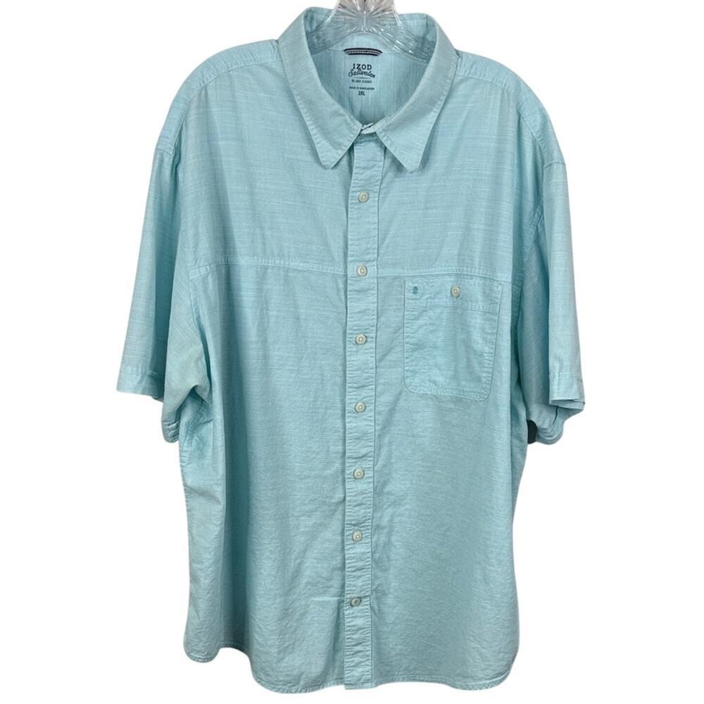 IZOD Men's 2XL Saltwater Relaxed Classics Aqua Fine Striped S/S Button Up Shirt